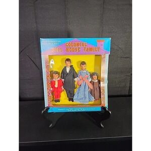 Vintage MC Shackman Colonial dollhouse family Mom/Dad/Sister/Brother 3"-5" tall